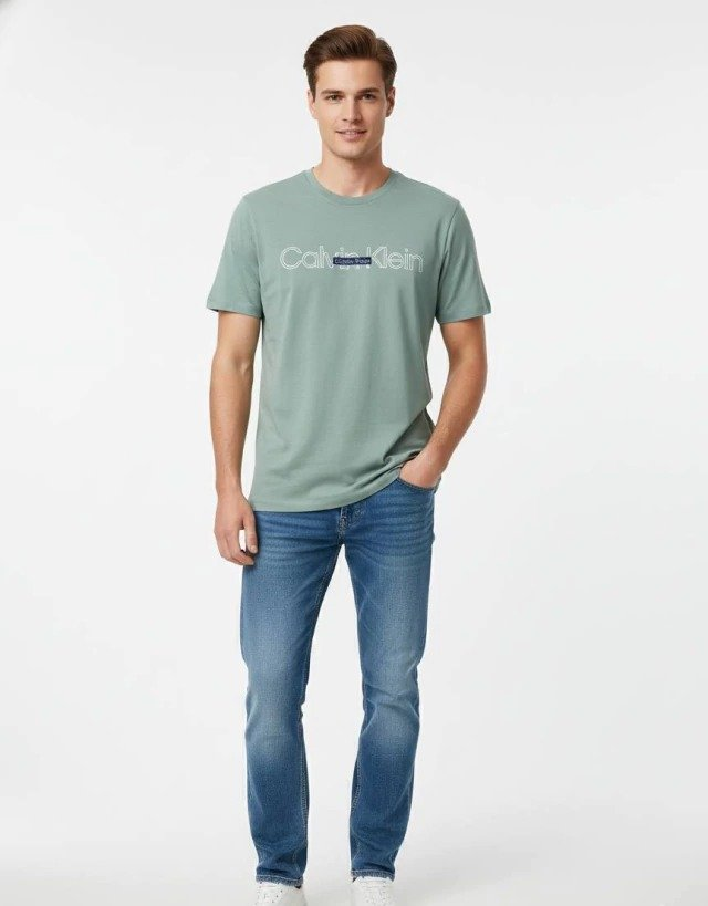 T-shirt Casual Masculina Verde - Calvin Klein logo "CK" - 40BC801-340