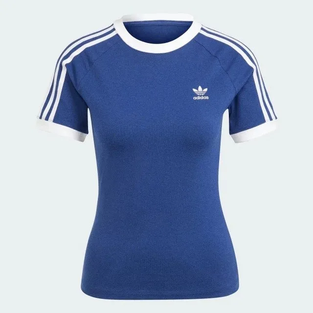Camiseta Feminina Original Adidas 3S Azul e Branca - IR8112