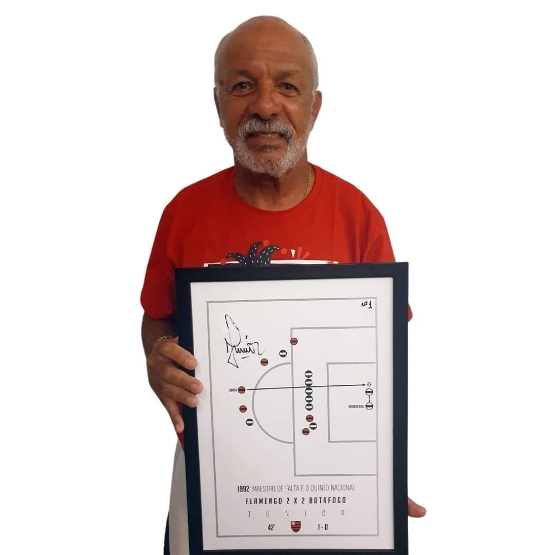 Quadro "92: Maestro de Falta e o Quinto Nacional" (autógrafo manual do Junior)
