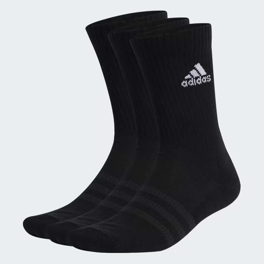 3 Pares de Meias Amortecidas Adidas Cano Alto Pretas - IC1310