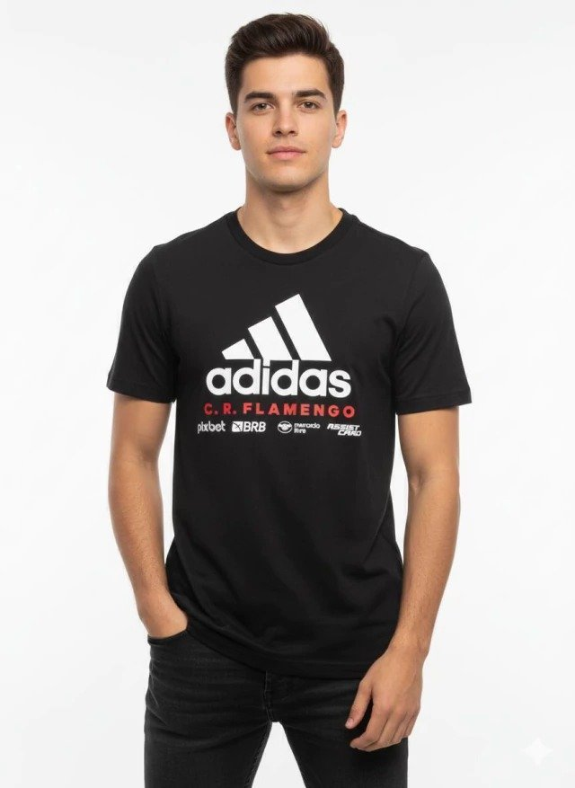 Camiseta Gráfica DNA Flamengo Preto Adidas com Patrocínio - HY6247
