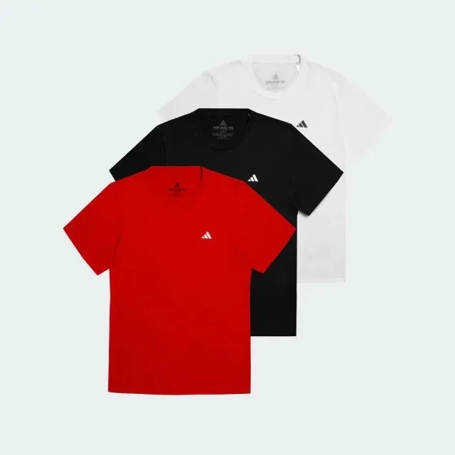 Kit 3 Camisetas Adidas Essentials Algodão Branco/Preto/Vermelho KD2582