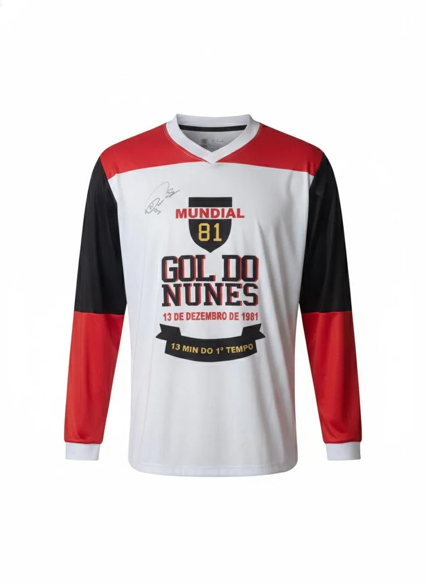 Camiseta Gol do Nunes Mundial 1981 Manga Longa com Autógrafo e dedicatória