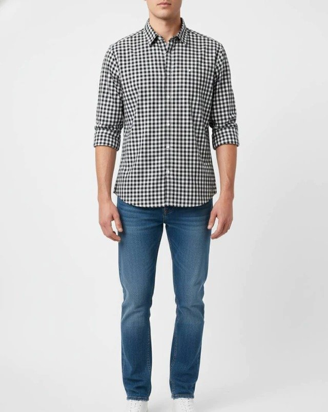 Camisa Xadrez Preta e Branca Amazon Essentials Regular Fit - B07J3F-BPRN