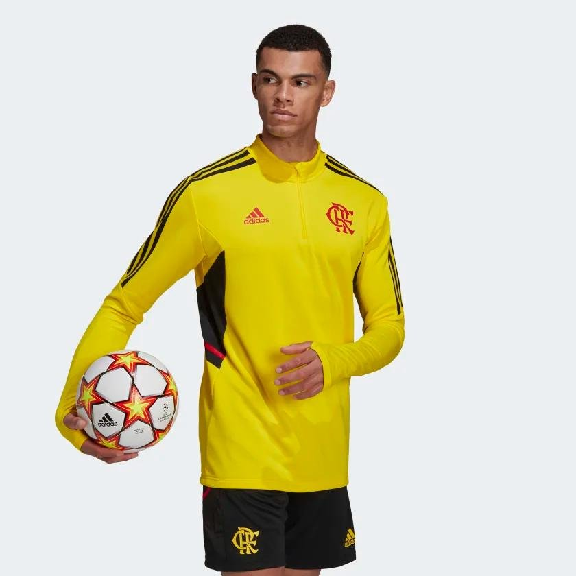 Moletom de Treino Flamengo Adidas CRF TR TOP I 2022 2023 Amarelo HA5414