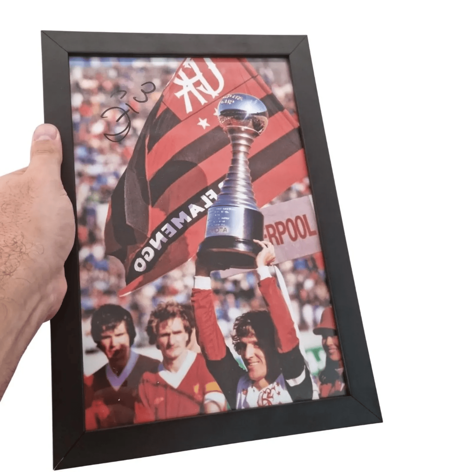 Foto "Zico erguendo a taça em 1981" (Autógrafo manual SEM MOLDURA)